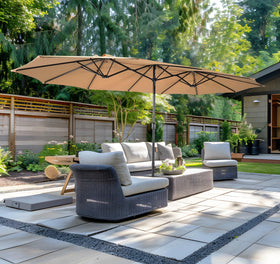 Crank-operated Bigroof umbrella for easy opening and closing outdoors.