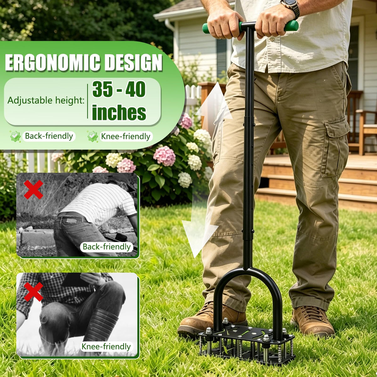 Bigwish 4x4 spike pattern covers ground quickly during aeration.