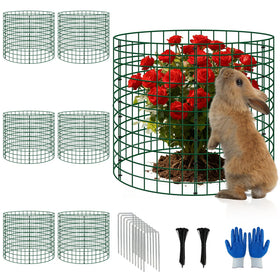 Bigwish 6-pack plant protectors with steel mesh panels guarding flowers from wildlife