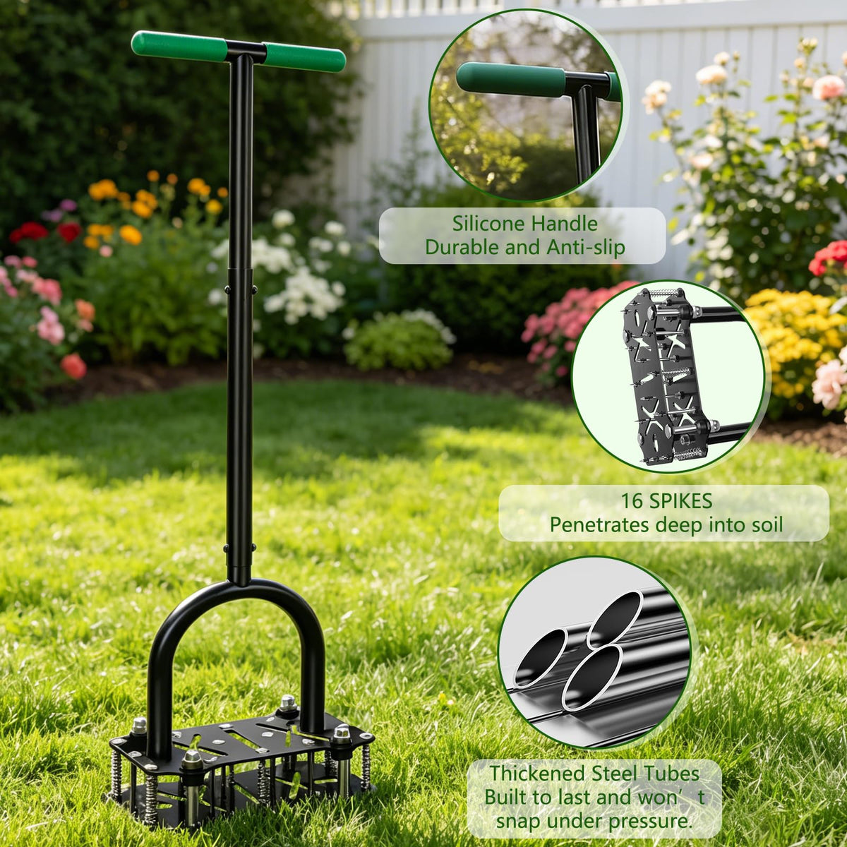 Bigwish wide foot plate provides stable footing on lawn surfaces.