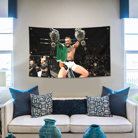 BIiaiue Conor McGregor flag mounted on wall for dorm decor.