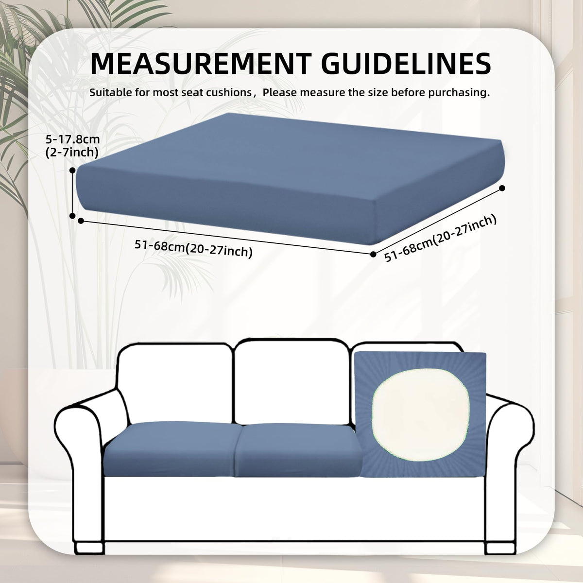 BIETYONE stretch patio cushion cover in grey blue fits various cushion shapes