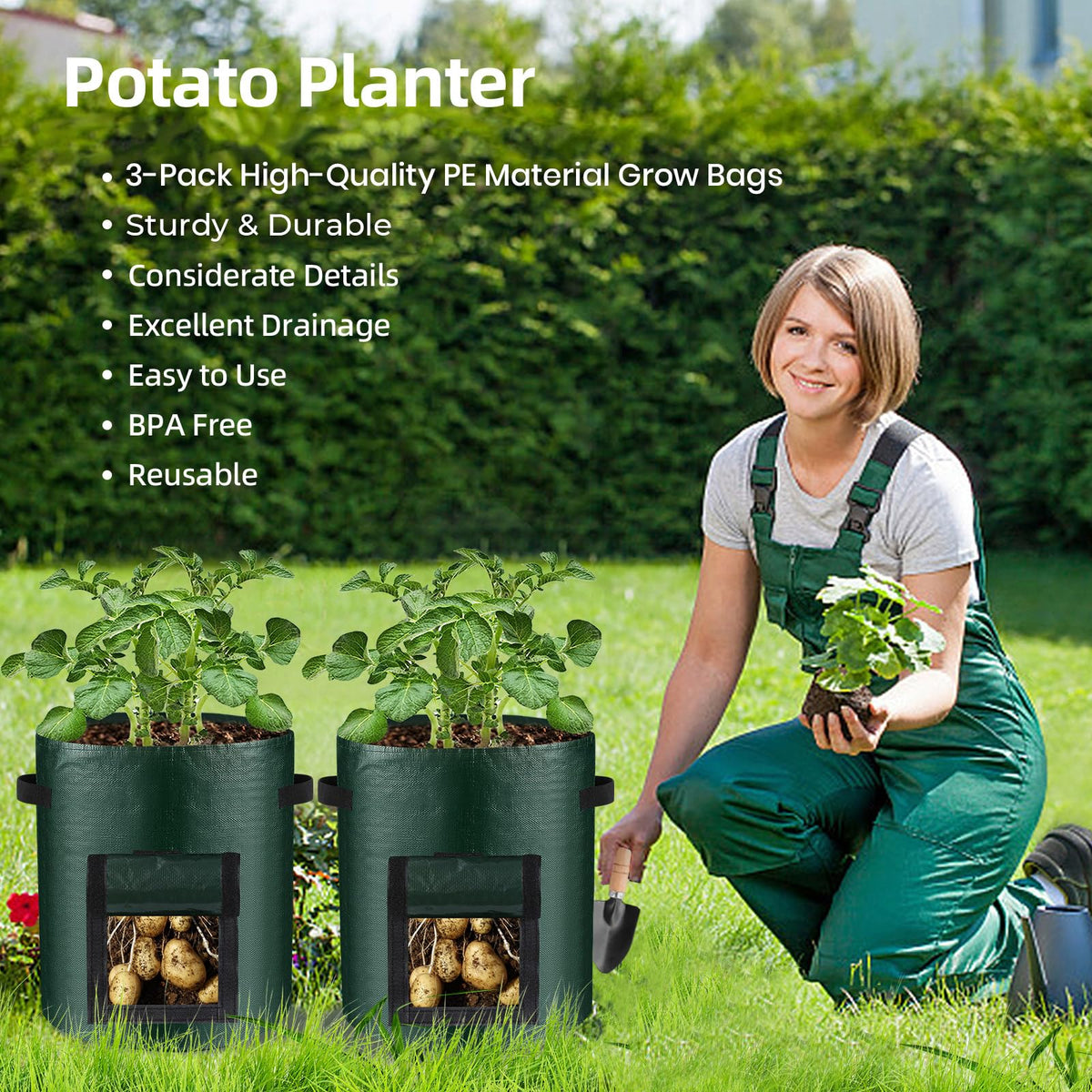 BIJOKETTEN 3-pack green planter bags ideal for patios and balconies.