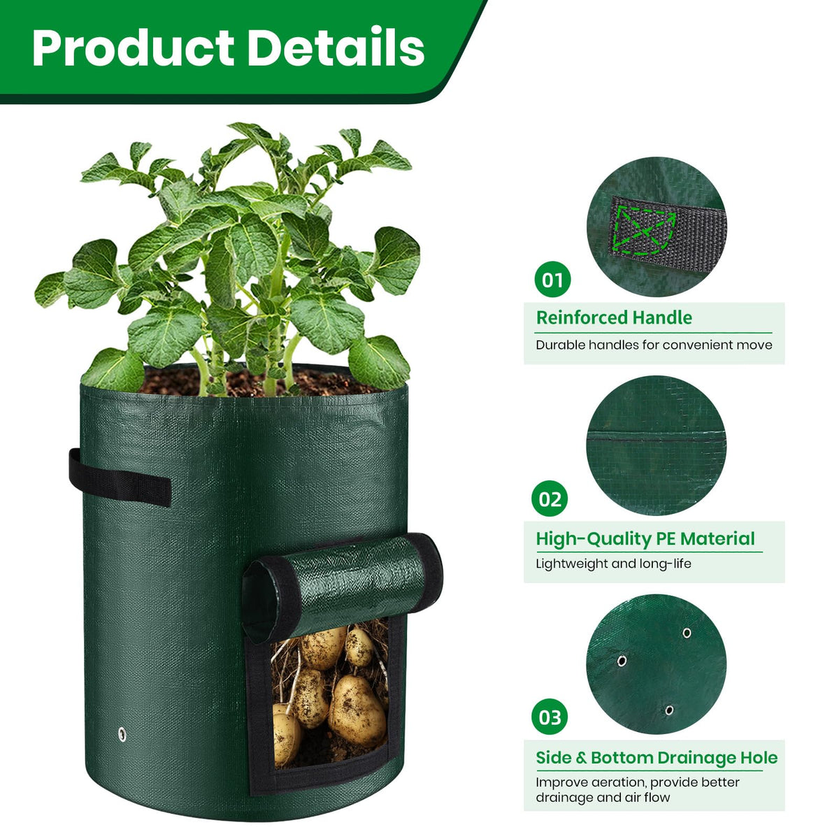 BIJOKETTEN grow bags with sturdy handles for easy moving.