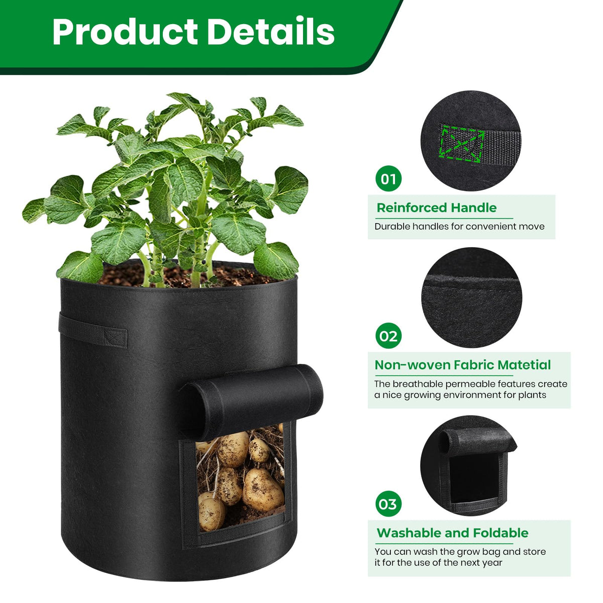BIJOKETTEN grow bag with reinforced handles for easy moving