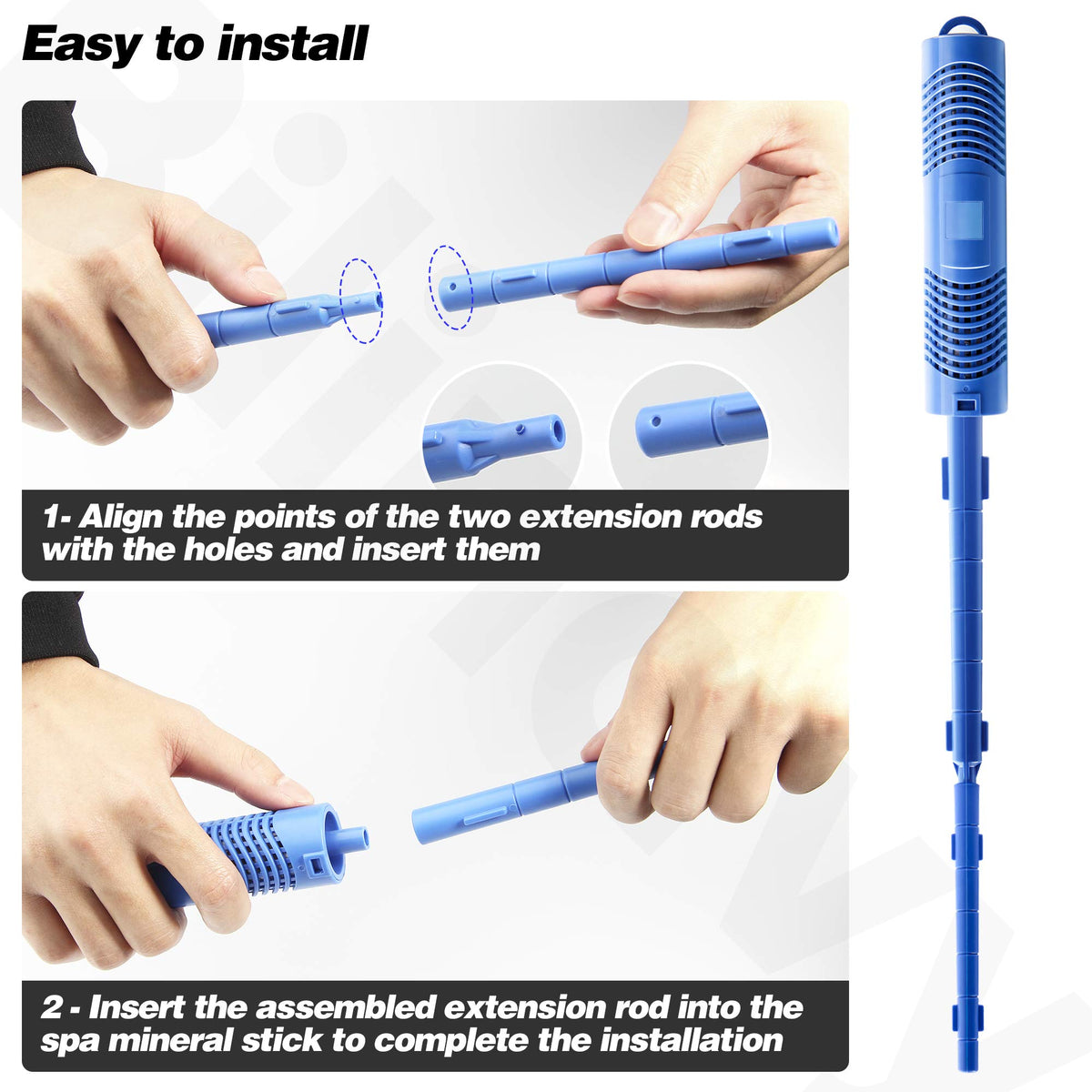 Bilinavy spa in-filter mineral stick in blue shows effortless maintenance.
