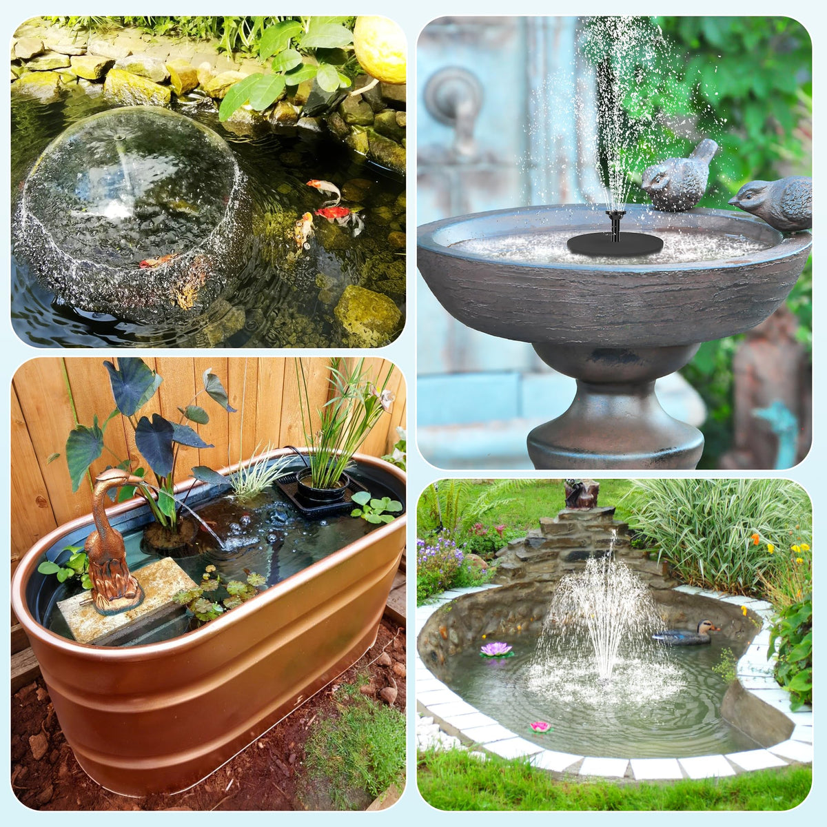 Biling fountain provides refreshing water for bird baths and ponds