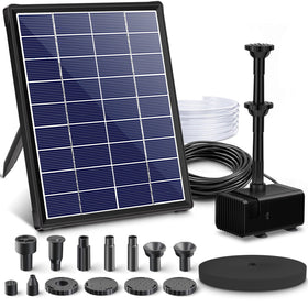 Biling 6.5W solar fountain base keeps bird bath water circulating.