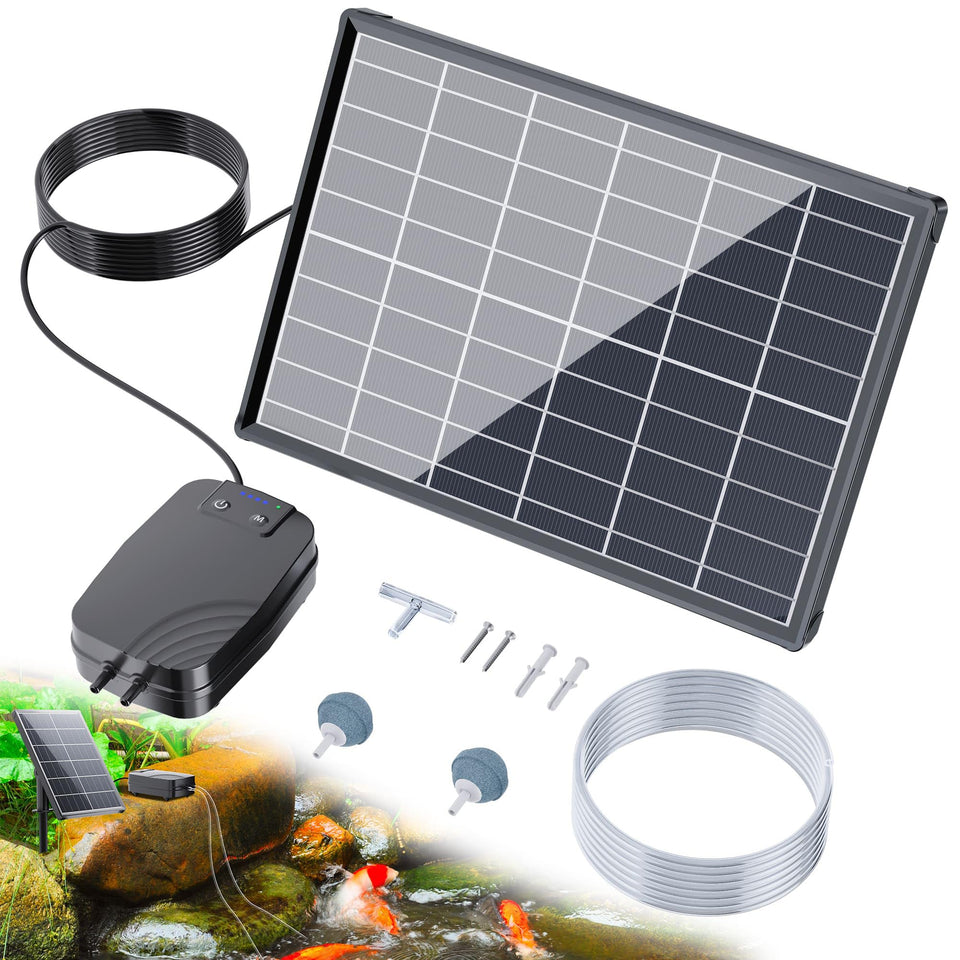 Biling 8W solar pond aerator in action, boosting oxygen for a healthy pond.