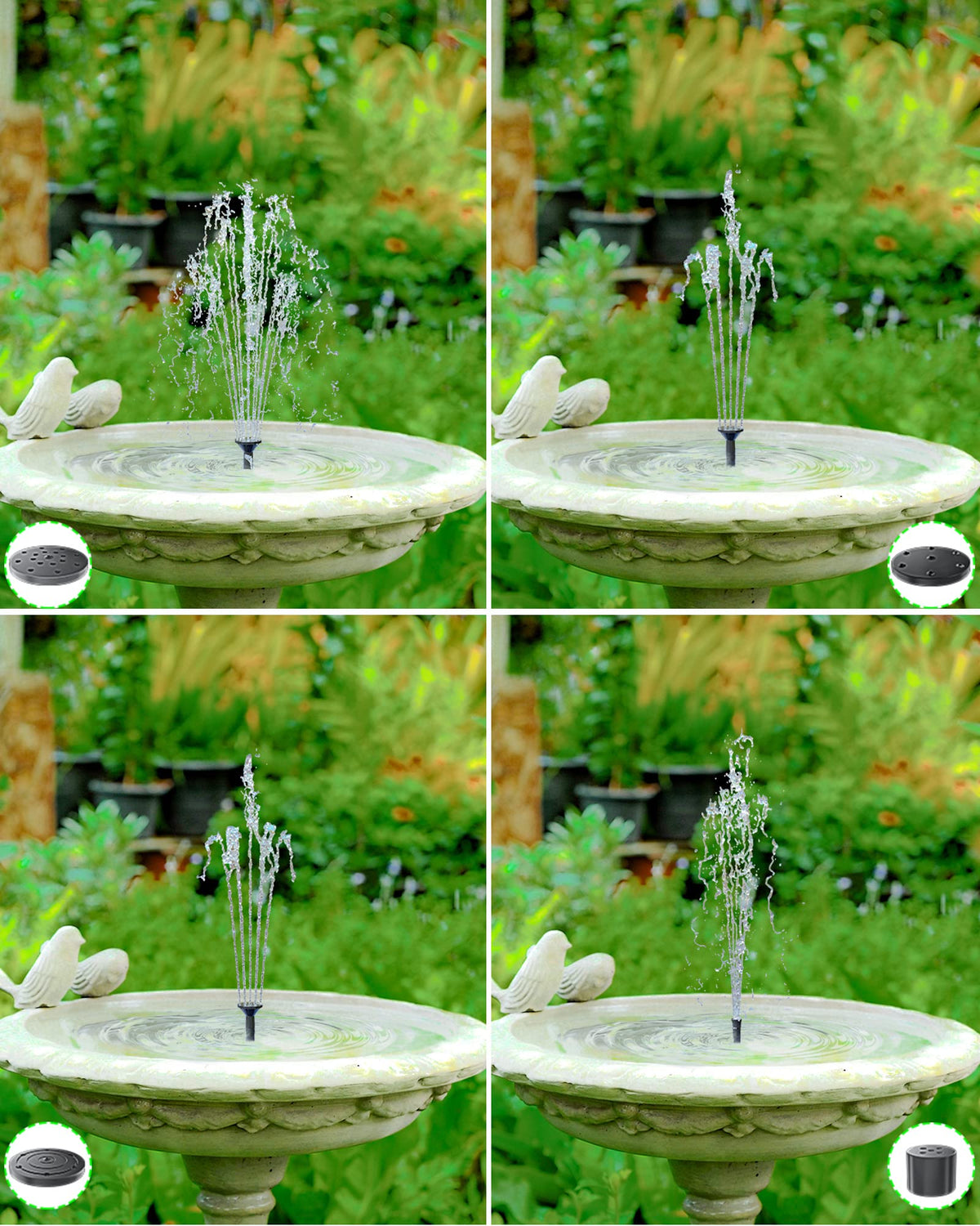 Biling bird bath spray demonstrates adjustable patterns with nozzles