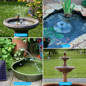 Biling 8W solar fountain in water setup for garden ponds on sunny days.