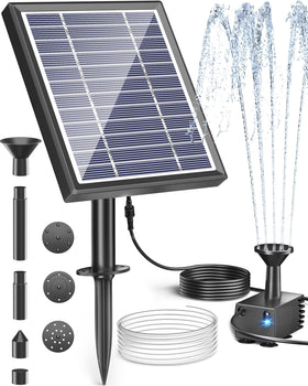 Biling solar fountain in a birdbath delivering a gentle spray for birds.