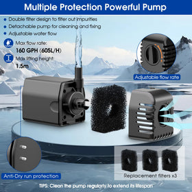Biling solar fountain pump-160gph ensures steady pond circulation in sunlit conditions.