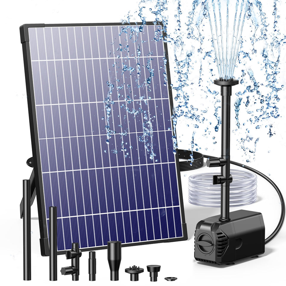 Biling 12W solar fountain pump panel captures direct sunlight for efficient outdoor operation.