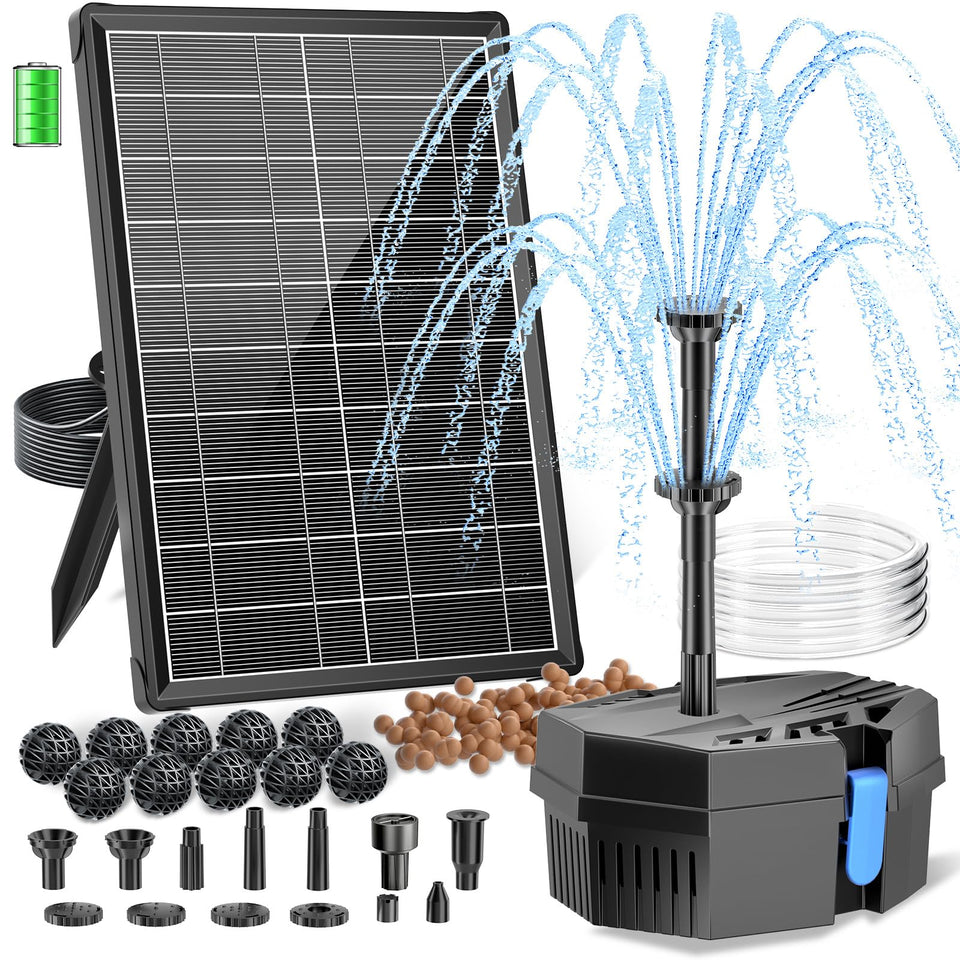Biling Solar Pond Filter 8W pump powering a compact water feature