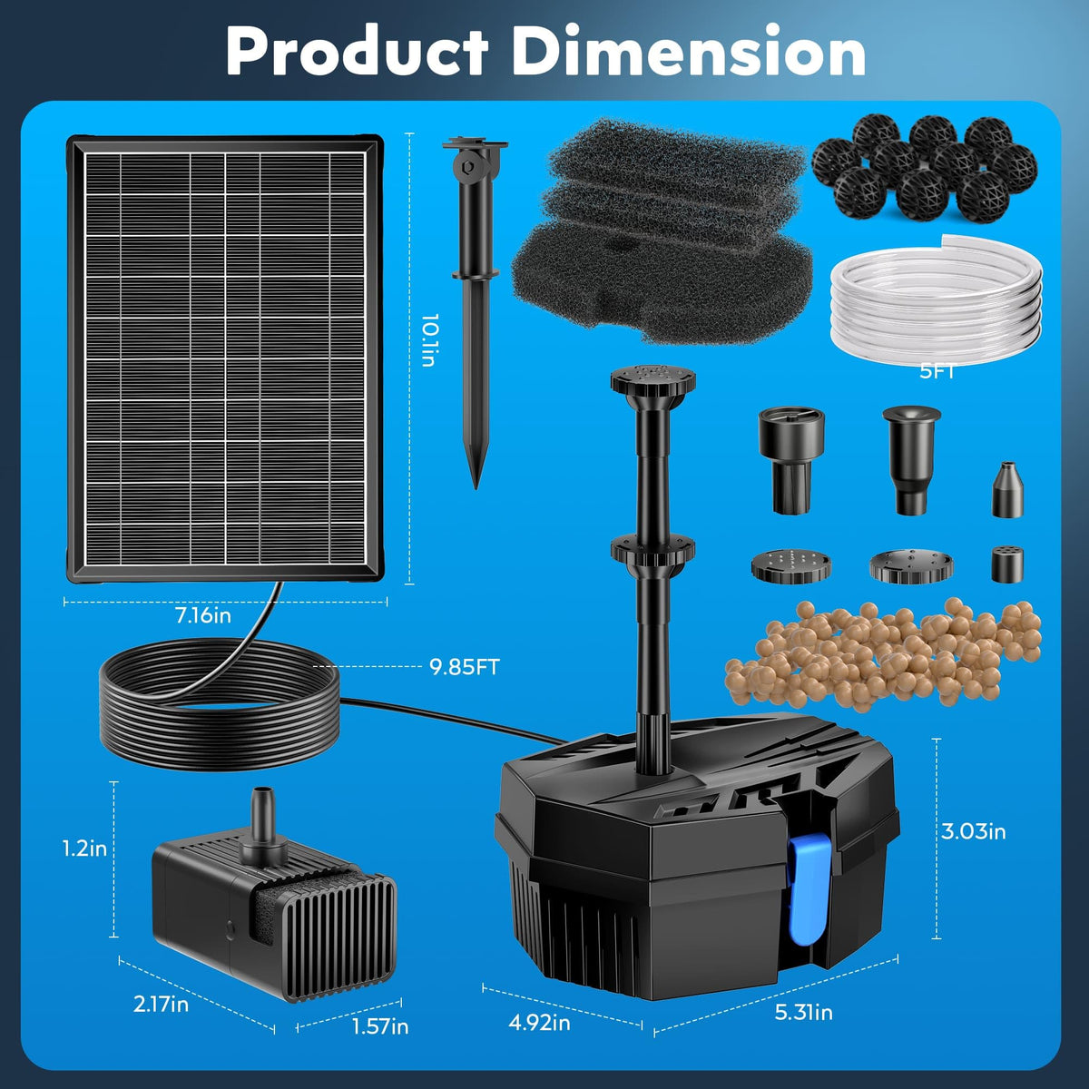 Biling Solar Pond Filter small-pond setup for 50-200 gallon features