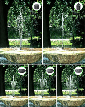 Biling sprinkler head attachment creates decorative fountain patterns in ponds.