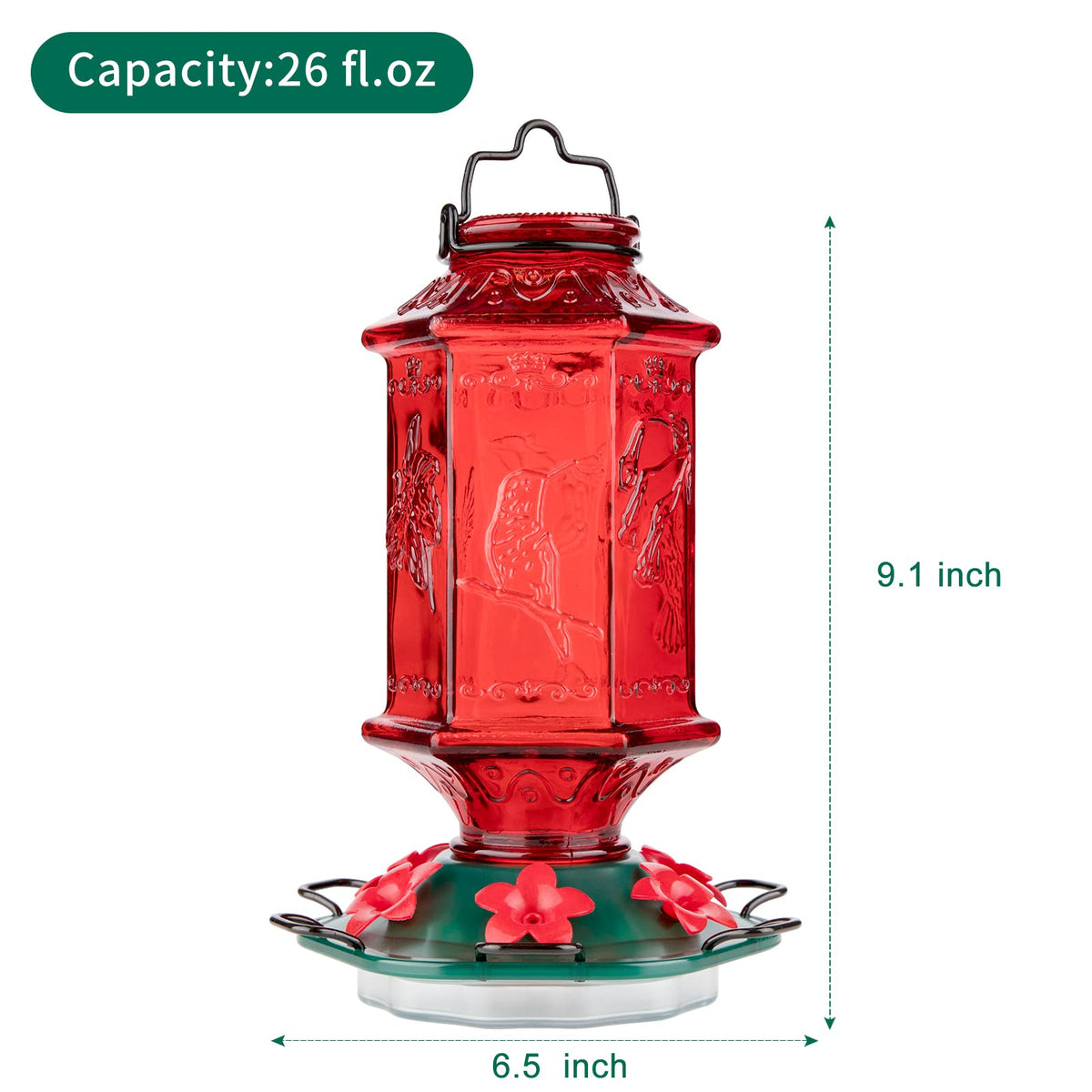 Hummingbird feeder with six ports for multiple birds feeding