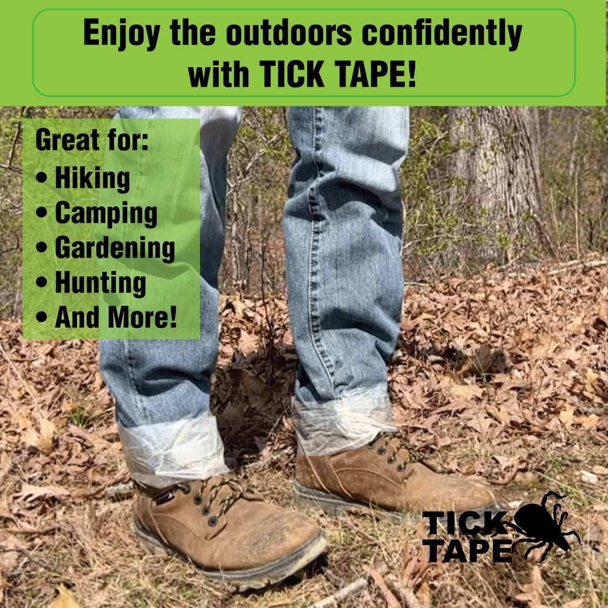 Billy-Bob Tick Tape hiking-camping-gear demonstrates use in outdoor setup.