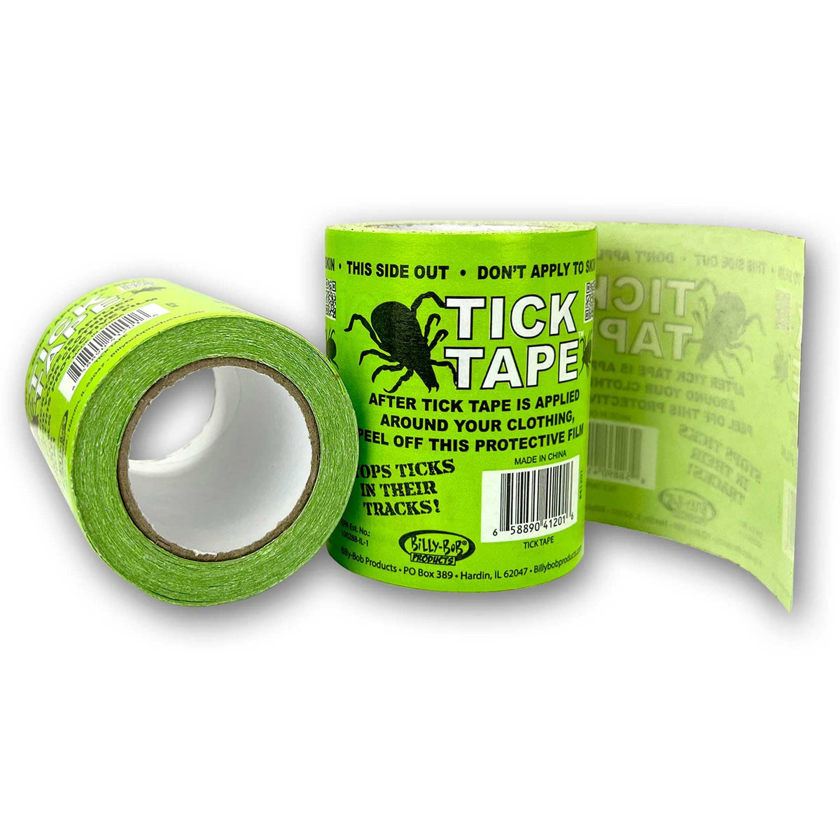 Billy-Bob Tick Tape on outdoor adhesive strip protects a hiker from ticks.