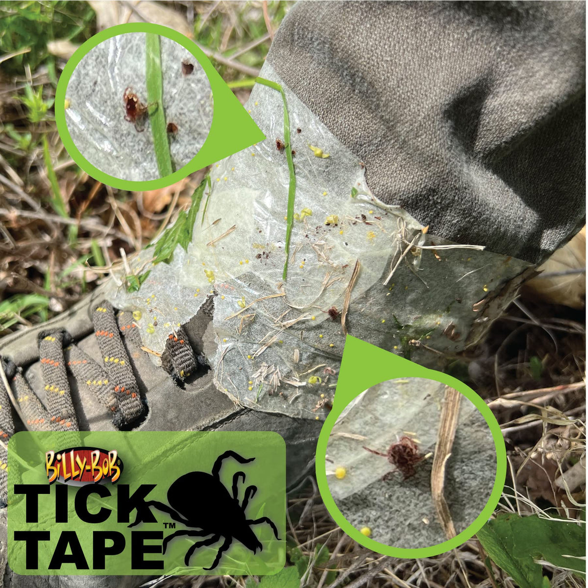 Billy-Bob Tick Tape pant-leg-attachment shields legs from ticks.