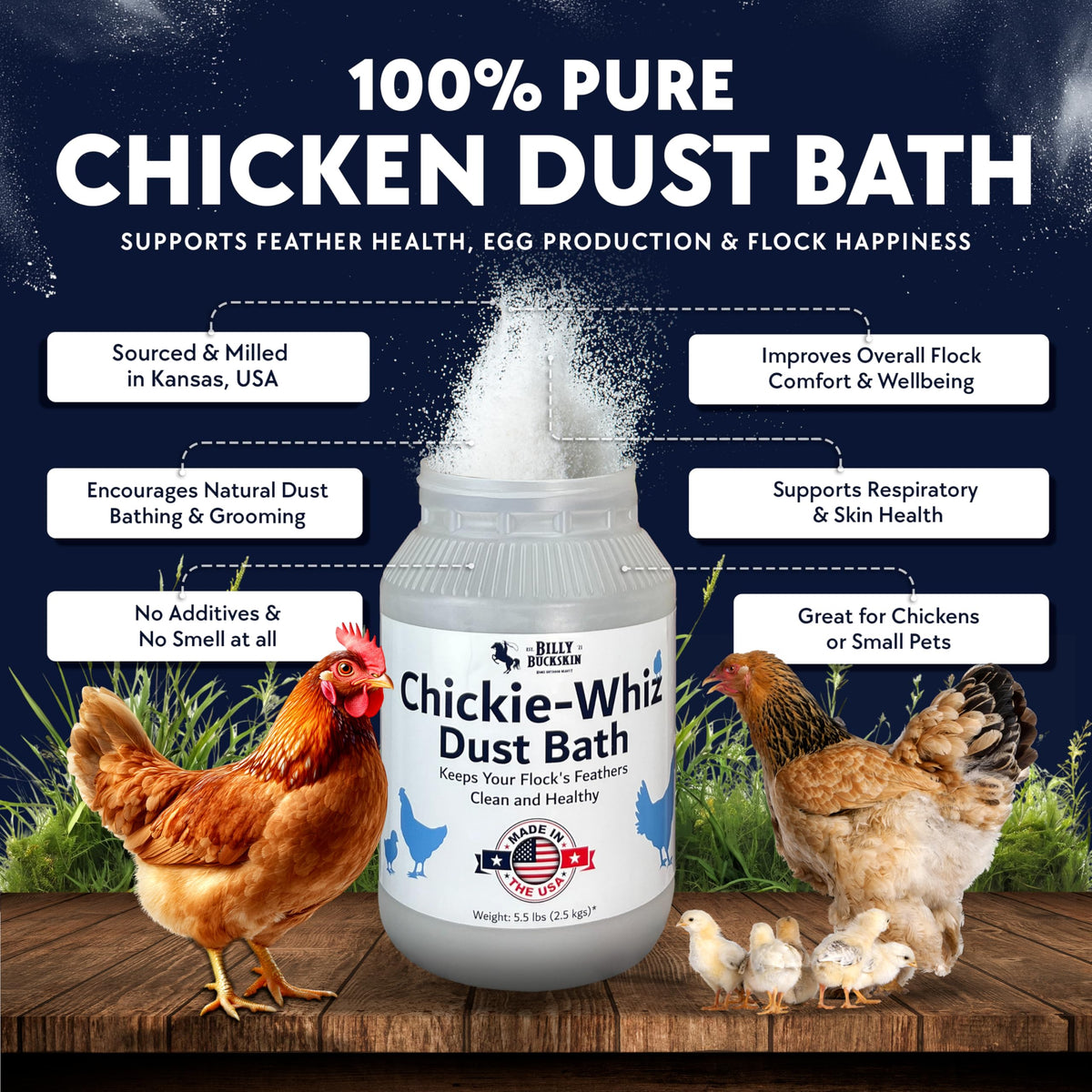 Chickie-Whiz natural volcanic ash close-up, ideal for feather care and grooming.