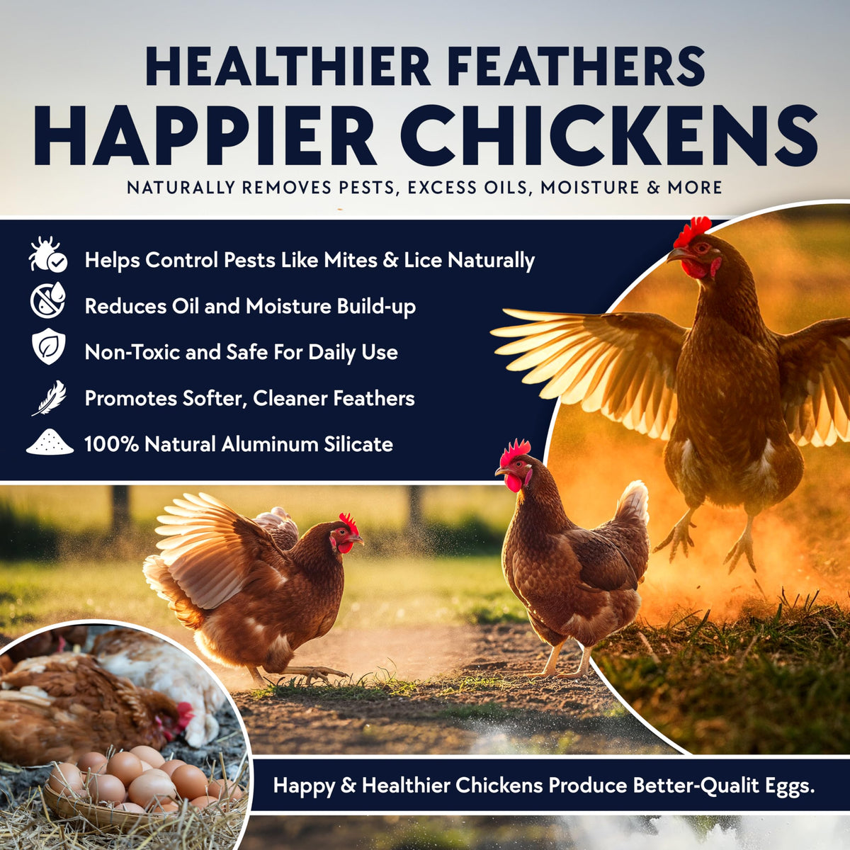 Chickie-Whiz dust in a coop scene for clean feathers.