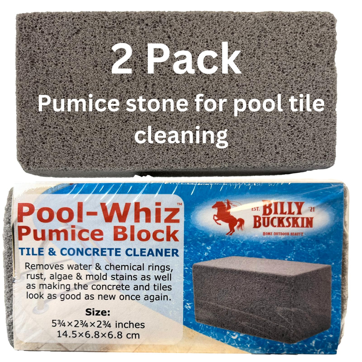 Billy Buckskin Pool Whiz pumice stone 2-pack ready for pool tile cleaning