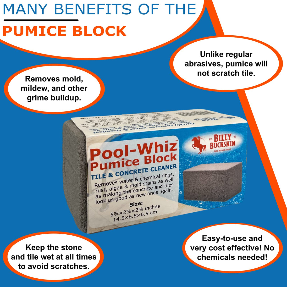 Pool Whiz pumice stone removing mineral buildup on pool tile edges