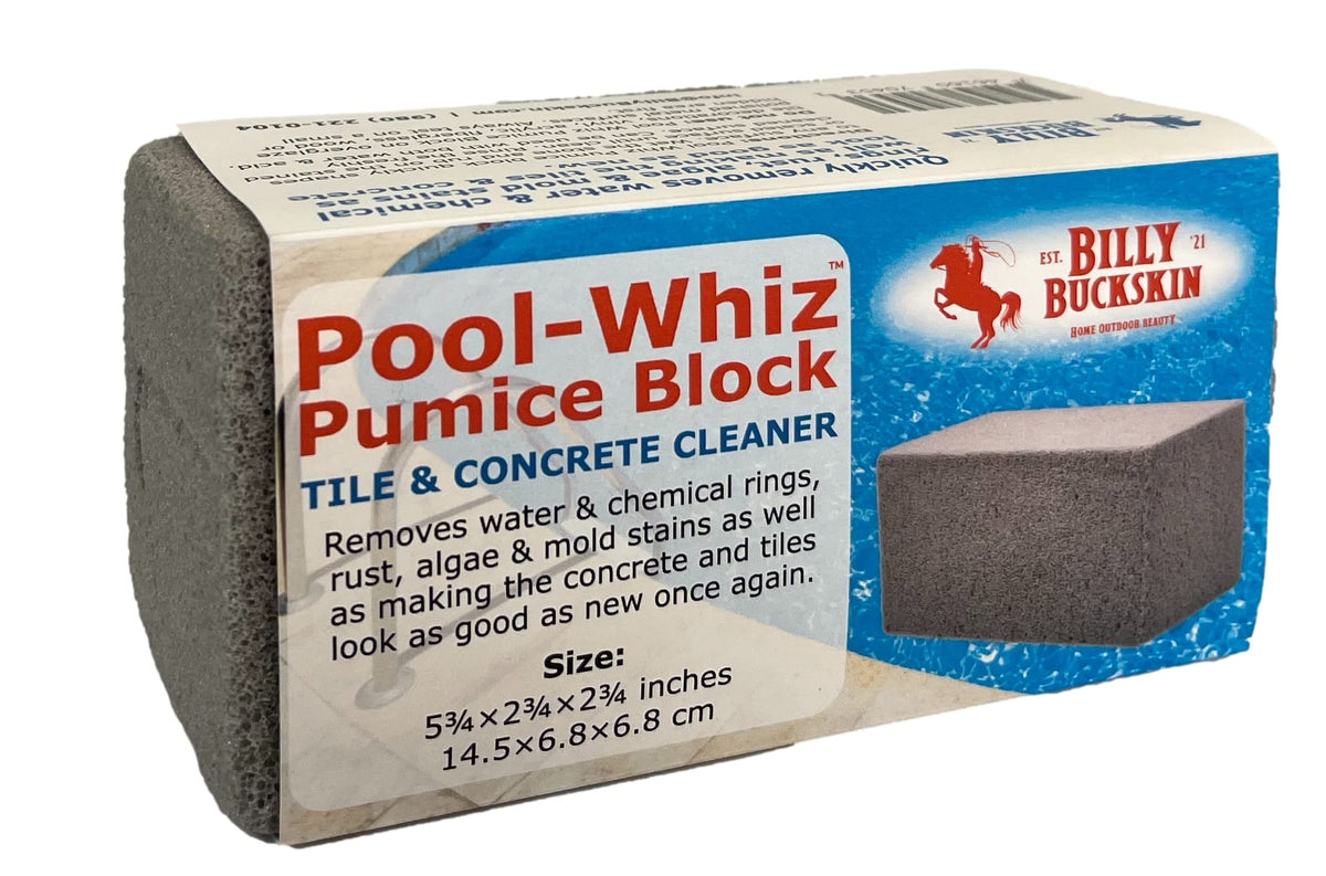 Close-up of Pool Whiz block scrubbing tile grout for a brighter look
