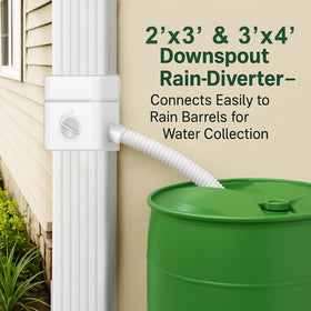 Binazon diverter showing compatibility with 2x3 downspouts for flexible setup