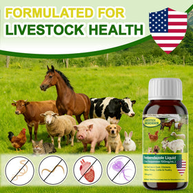 Bingbrofam Dewormer liquid measure shows precise dosing for multiple species.