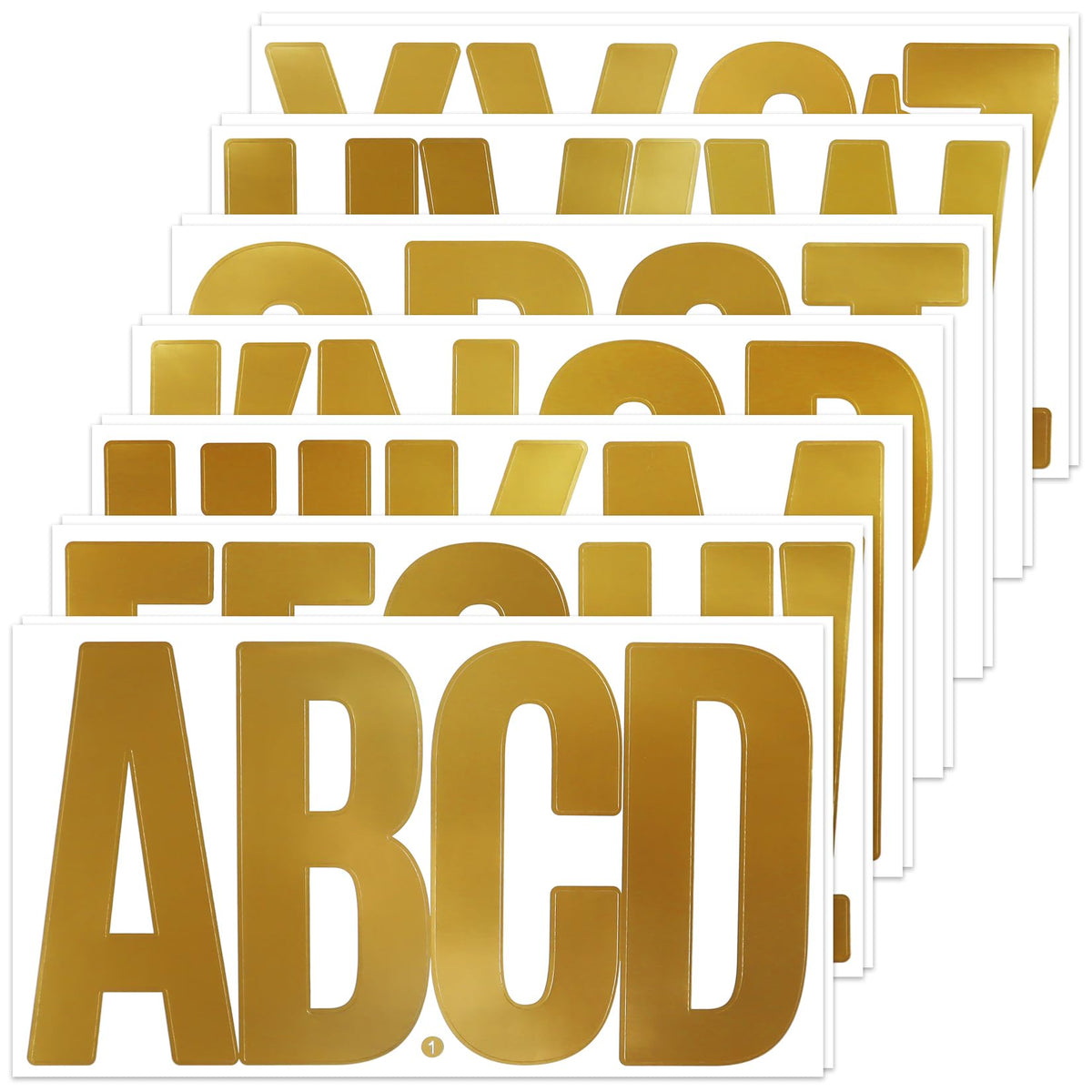 BINLINHONGO 78 large alphabet stickers in gold for 6-inch letters, ideal for mailboxes and posters.