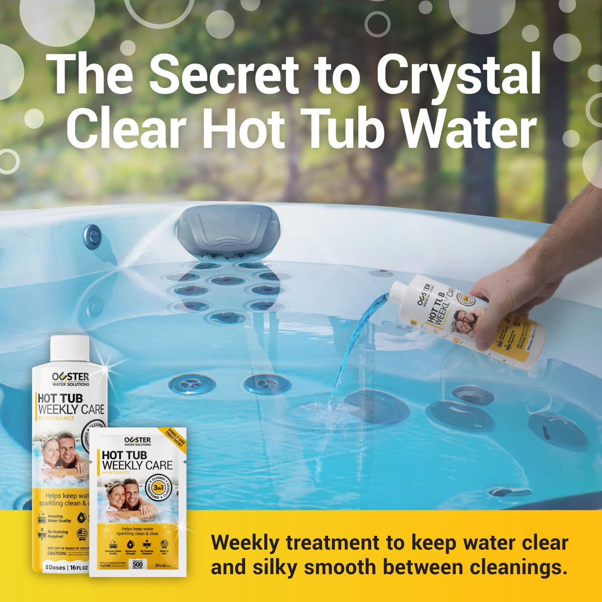 Bio Ouster bottle pouring action demonstrates simple weekly dosing.