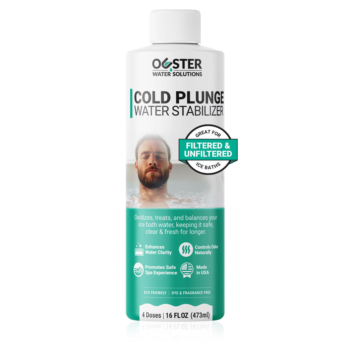 Bio Ouster cold plunge stabilizer bottle pour for clearer water.
