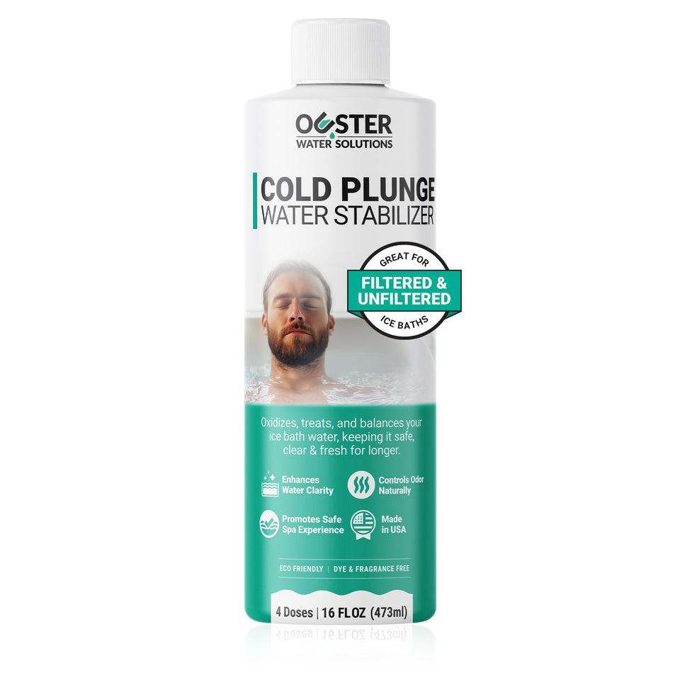 Bio Ouster cold plunge stabilizer bottle pour for clearer water.
