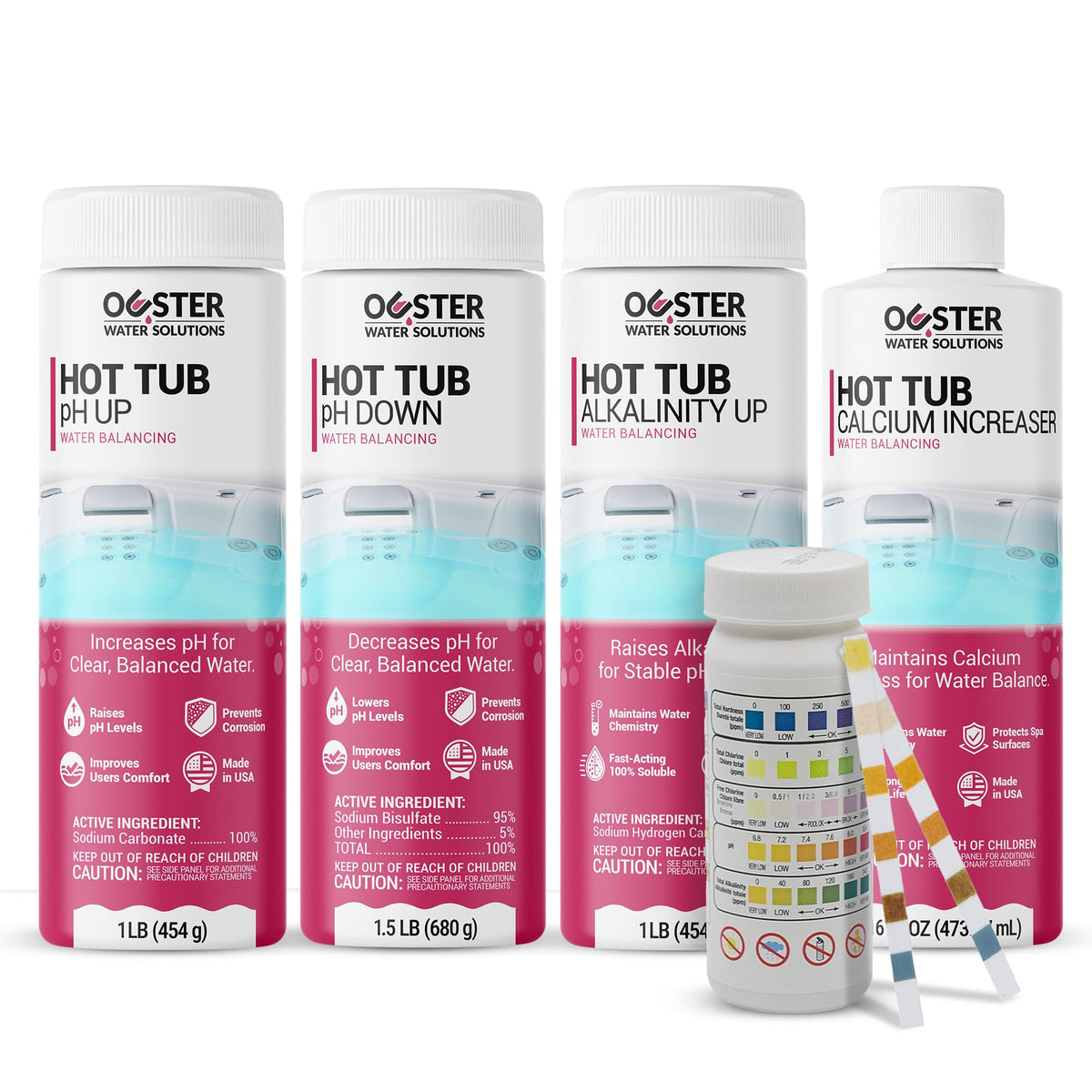 Bio Ouster hot tub balance kit pour bottle to adjust pH quickly.