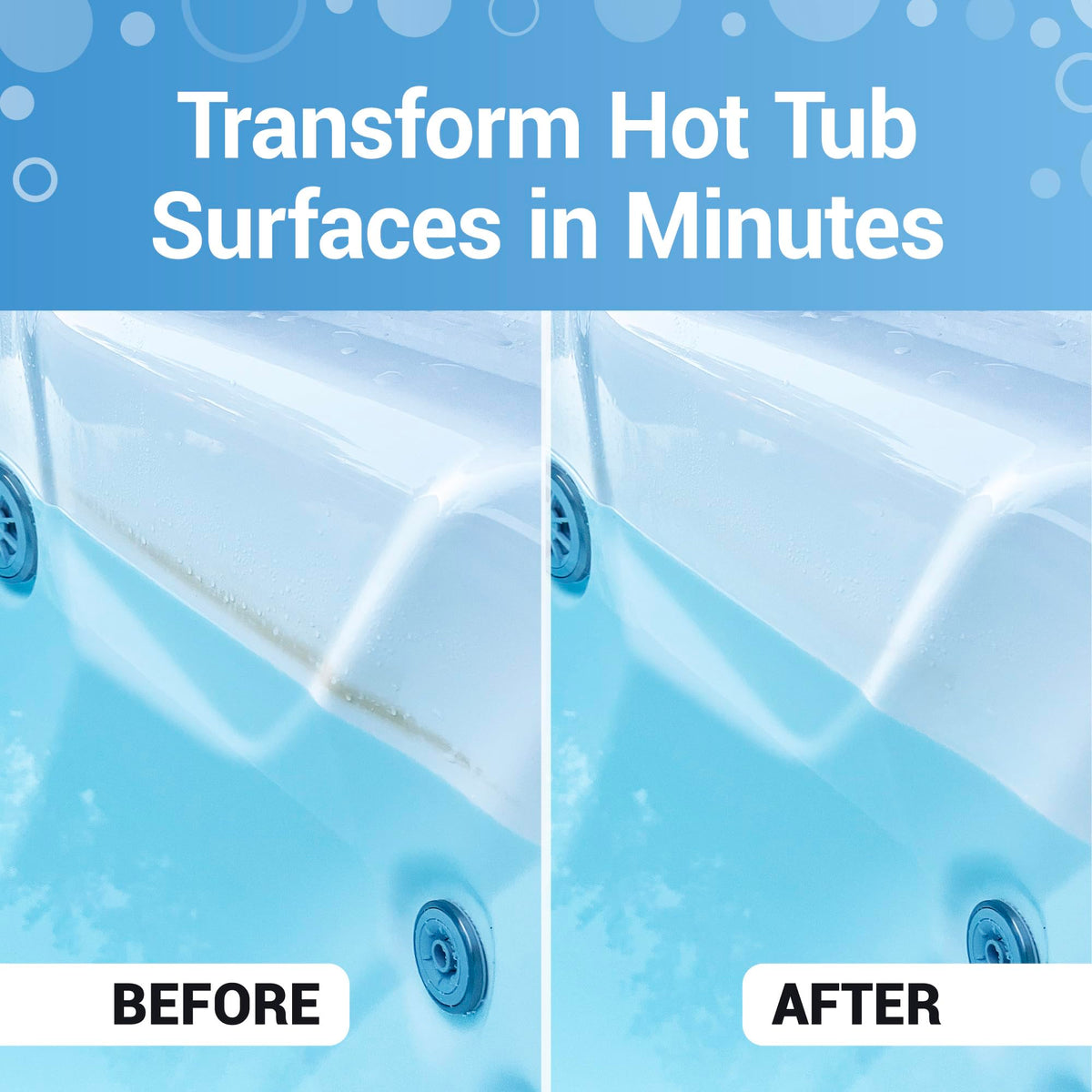Bio Ouster foam-bubble action lifting grime from hot tub surface gently.