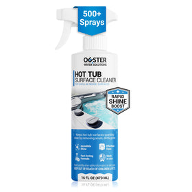 Bio Ouster hot tub surface cleaner on shell close-up shows sparkling finish.
