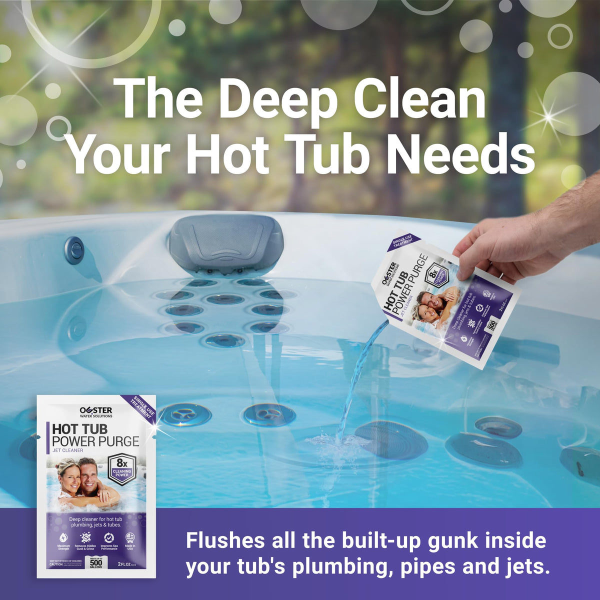 Bio Ouster Power Purge spa jet closeup shows debris purge in action.