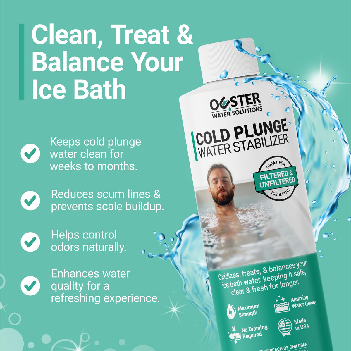 Bio Ouster stabilizer supports crystal-clear ice bath water clarity.