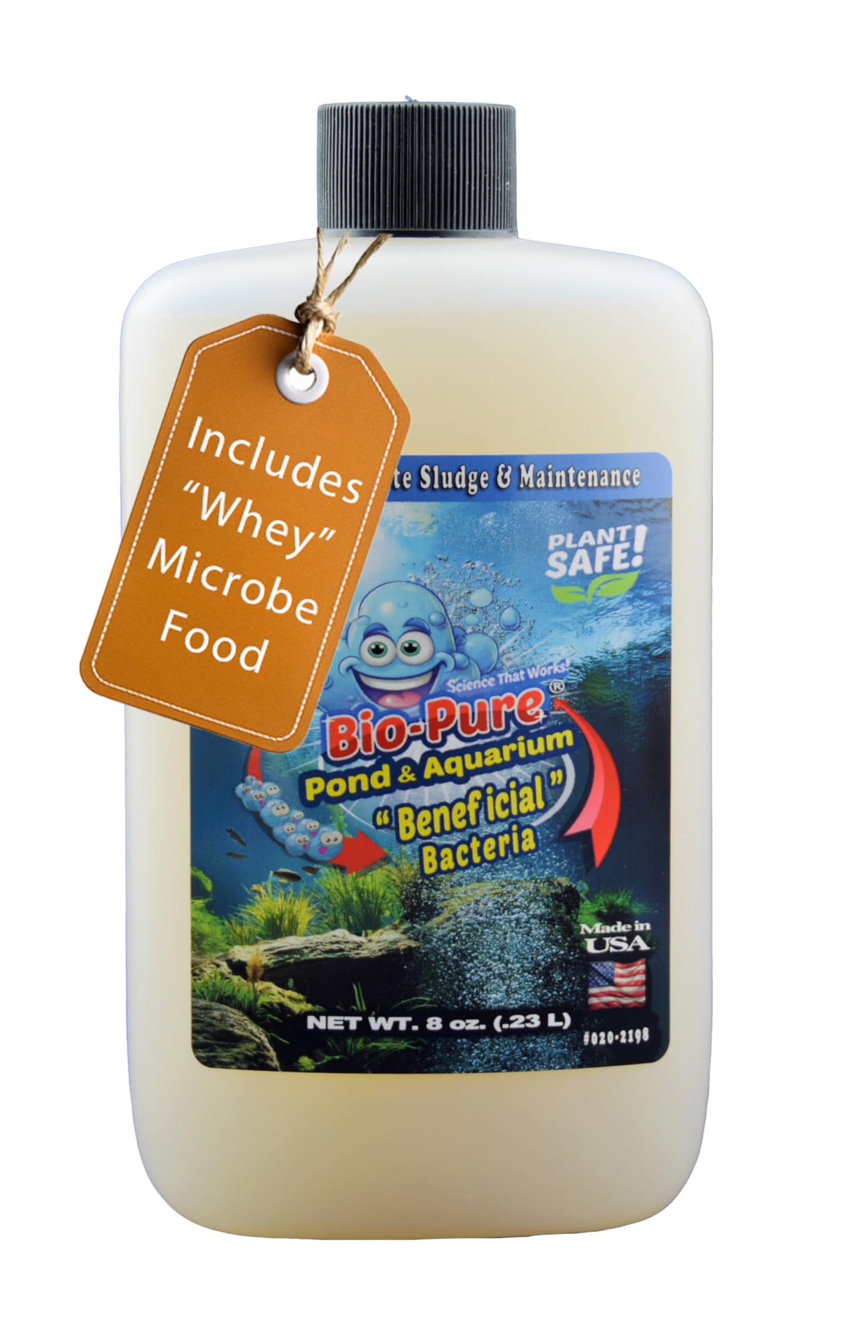 Bio Pure DPW bottle label shows whey-powered microbes for faster establishment.
