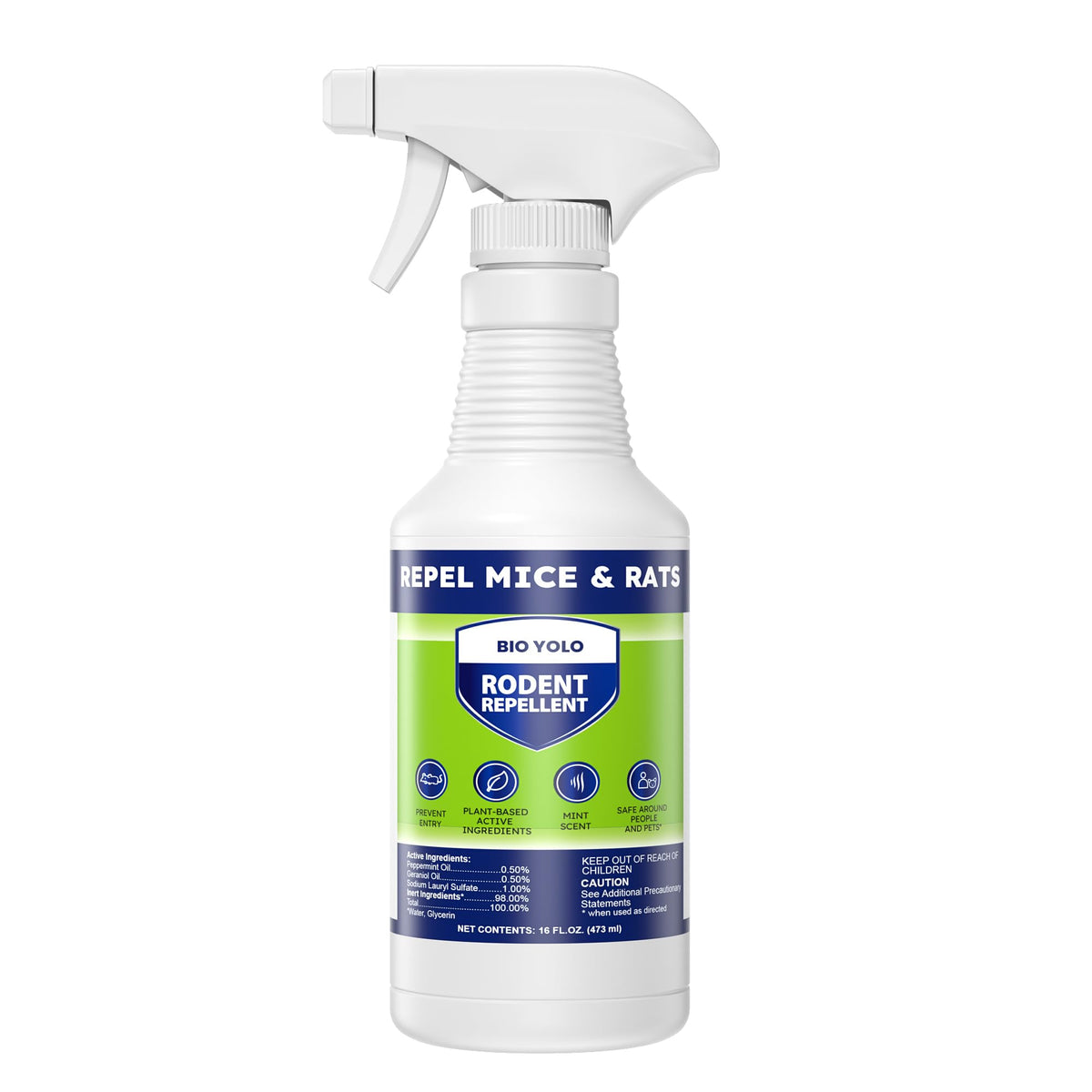 BIO YOLO Rodent Repellent Spray bottle protects indoor spaces with peppermint scent