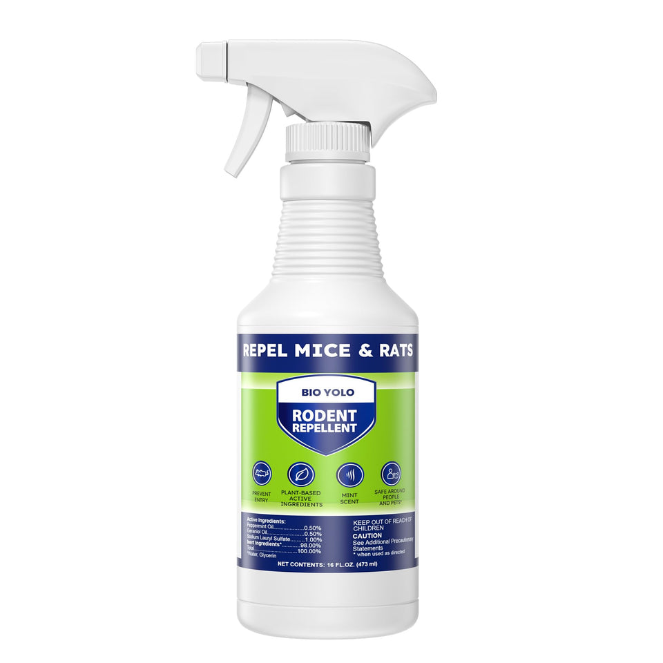 BIO YOLO Rodent Repellent Spray bottle protects indoor spaces with peppermint scent