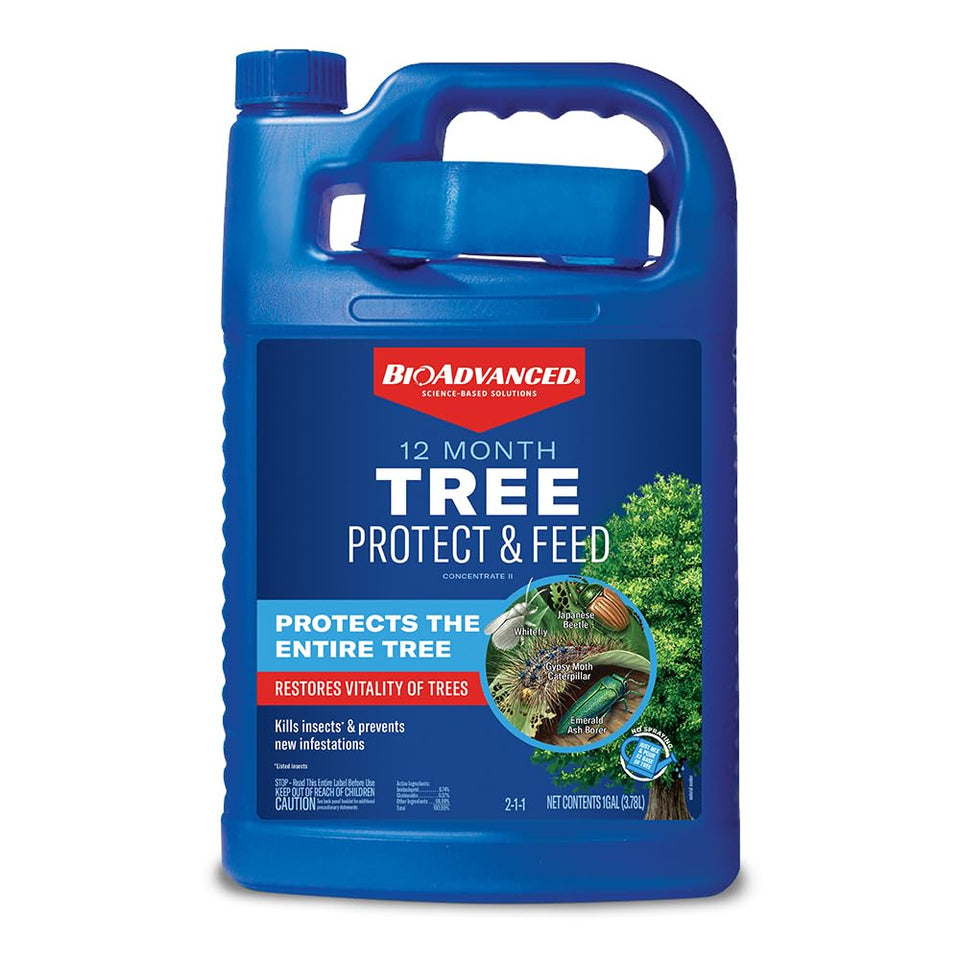 BioAdvanced bottle pour demonstrates easy one-step application for tree protection.