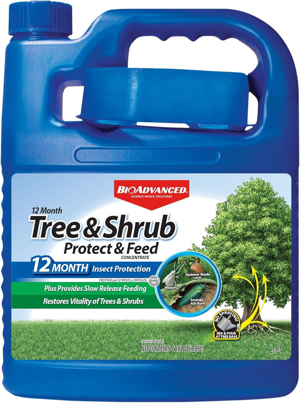 BioAdvanced 12 Month Protect & Feed bottle pour demonstrates easy one-step application.