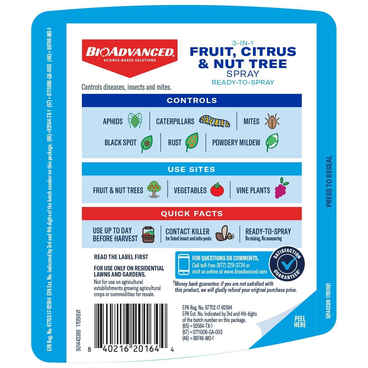 BioAdvanced 3-in-1 spray near fruit and nut trees ready for harvest.