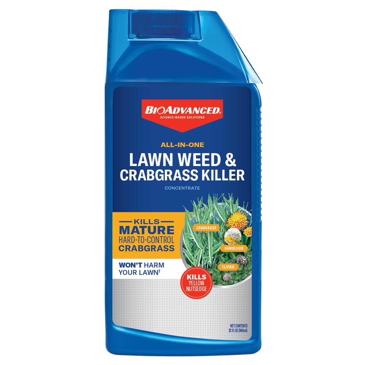 BioAdvanced All-In-One weed killer bottle ready for lawn treatment.