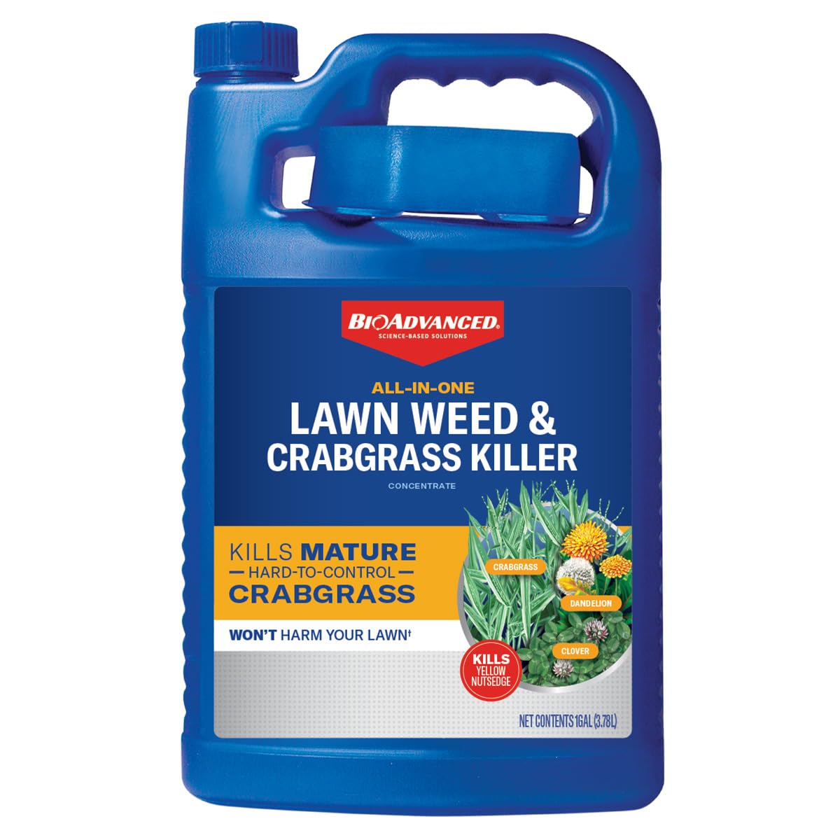 BioAdvanced All-In-One lawn weed killer bottle ready for effective weed control