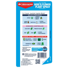 BioAdvanced All-in-One pest-control action shows mites and aphids addressed